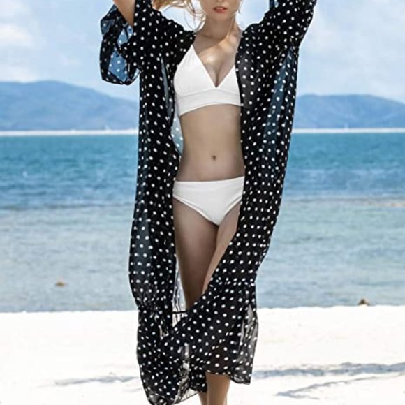 Womens Long Chiffon Beach Blouses Cardigan Kimono - Picture 8 of 10